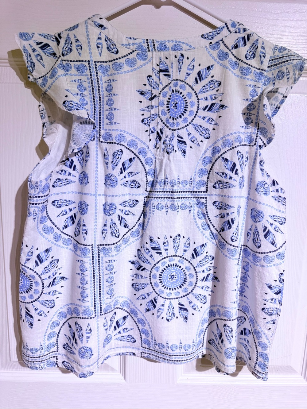 Vineyard Vines Sea Shell Print Pintuck Ruffle Tunic Top Blue White M - Picture 4 of 7